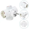 Adaptador alemán de 3 vías con interruptor, 16 A, blanco