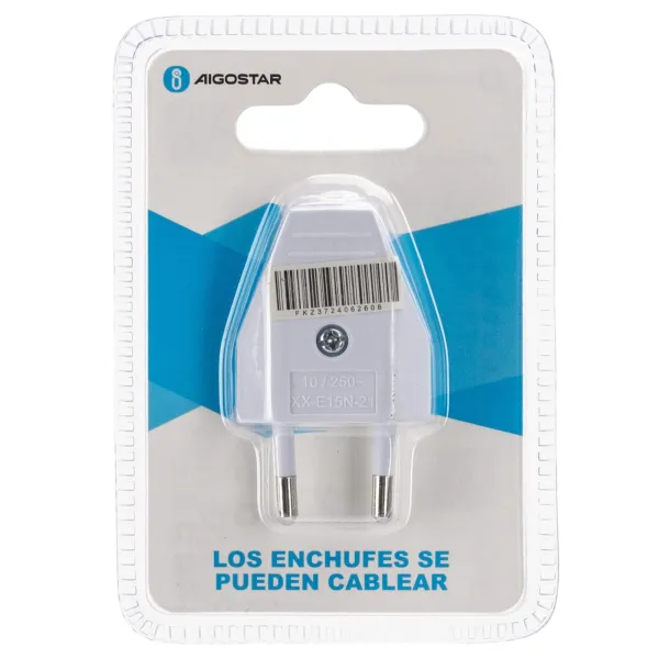 Enchufe alemán macho para cablear, 10 A, blanco