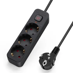 Regleta alemana Serie L de 3 vías con interruptor 3 m, 3G, 1,5 mm² negra Regleta alemana Serie L de 3 vías con interruptor 3 m, 3G, 1,5 mm² negra