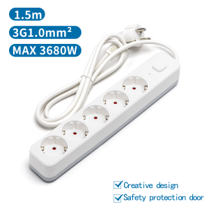 Regleta de 5 vías (con interruptor) 1,5 m 3G1,0 mm² Blanco y gris