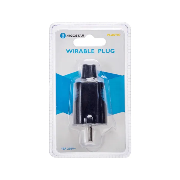 Enchufe alemán macho para cablear, 16 A, negro156