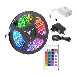 Kit tira LED RGB 5m con fuente, mando y controlador compatible 12V